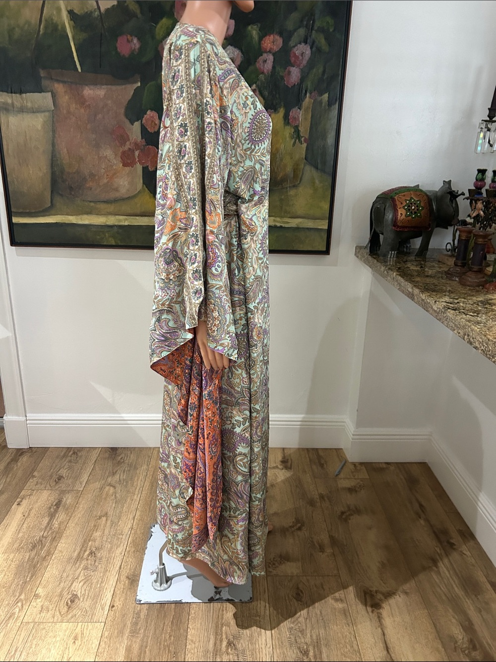 Earthbound Reversible paisley print wrap dress/kimono - Picture 10 of 13